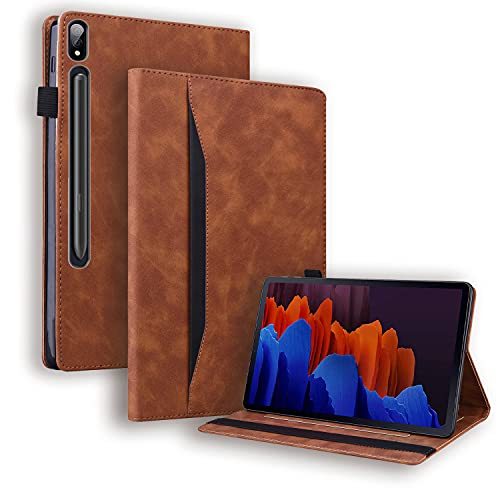 Nothers DodoBuy Hülle für Samsung Galaxy Tab S7+ Plus, Flip Folio Smart Cover PU Leder Schutzhülle Tasche Brieftasche Wallet Case Ständer mit Gummiband - Braun von Nothers