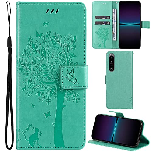 Nothers DodoBuy Hülle für Sony Xperia 5 III, Katze Baum Muster Flip PU Leder Schutzhülle Handy Tasche Case Cover Standfunktion mit Kartenfächer - Grün von Nothers