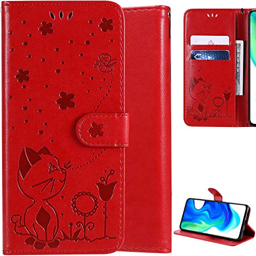 Nothers DodoBuy Hülle für iPhone 13 Mini, Katze Muster PU Leder Schutzhülle Tasche Case Flip Folio Cover Brieftasche Ständer Kartenfächer Magnetverschluss Trageschlaufe - Rot von Nothers