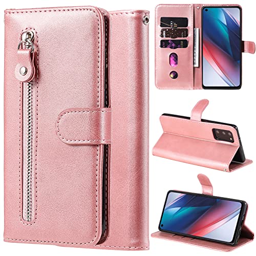 Nothers DodoBuy Reißverschluss Hülle für Vivo Y72 5G, Magnetische Flip PU Leder Schutzhülle Zipper Handy Tasche Case Cover Brieftasche Wallet mit Silikon TPU Kartenfächer Stand - Rosegold von Nothers