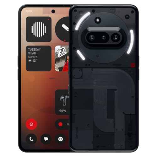 Nothing Phone (3a) 256 GB - Handy mit Essential Space, 50-MP-Hauptkamera, 32-MP-Frontkamera, 30-facher Ultra-Zoom, 12 GB RAM, Langer Akkulaufzeit und 6,77 Zoll Flexibles FHD+ AMOLED-Display - Schwarz von Nothing