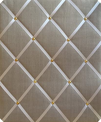 Pinnwand, 48 x 60 cm, Scandi Grey Linen mit Kreuzbändern und goldfarbenen Nieten, Pinnwand, Pinnwand von Notice Board Store