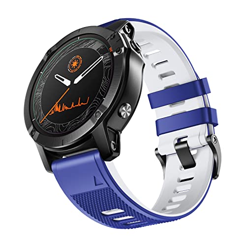 NotoCity 22 mm Ersatzarmband Kompatibel mit Garmin Fenix 6/6 pro/Fenix 7 Armband, für Garmin Fenix 5/5 Plus Armband, 22mm Quick-fit Silikon Armband, Blau-Weiß von NotoCity