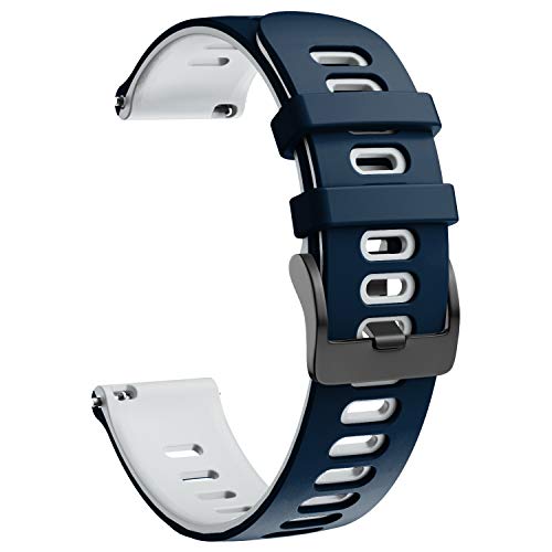 NotoCity 22mm Universal Ersatz Armband für Garmin vivoactive 4/ Huawei Watch GT 2/ Huawei GT 2e/ Samsung Galaxy Watch 46mm/ Amazfit GTR 2e/ GTR2/ Quick-Fit Silikon Uhrenbänder (Dunkelblau-Weiß) von NotoCity