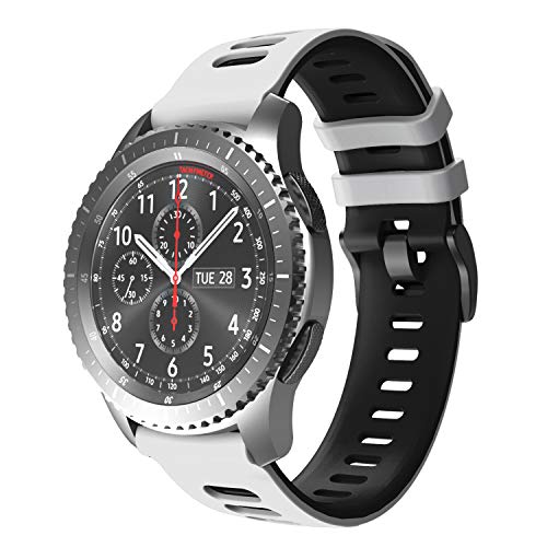 NotoCity 22mm Universal Ersatz Armband für Garmin vivoactive 4/ Huawei Watch GT 2/ Huawei GT 2e/ Samsung Galaxy Watch 46mm/ Amazfit GTR 2e/ GTR2/ Quick-Fit Silikon Uhrenbänder (Weiß-Schwarz) von NotoCity