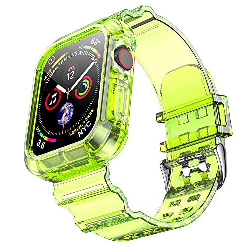 NotoCity Armband Kompatibel mit Apple Watch Series 8/7 45mm,Apple Watch SE/6/5/4/3/2/1 42mm/44mm Ersatzarmband,Transparente,Kreativer (Gelbgrün) von NotoCity