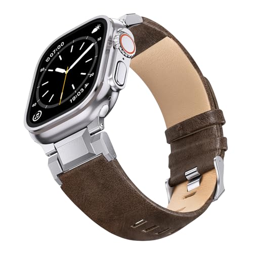NotoCity Armband für Apple Watch Ultra 2/Ultra 49mm, Leder Armband für Apple Watch Series 10/9/8/7/6/5/4/SE/SE2 46mm 45mm 44mm Damen Herren, Ersatzbänder für iWatch Series 3/2/1 42mm(Dunkelbraun) von NotoCity