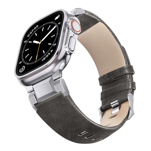 NotoCity Armband für Apple Watch Ultra 2/Ultra 49mm, Leder Armband für Apple Watch Series 10/9/8/7/6/5/4/SE/SE2 46mm 45mm 44mm Damen Herren, Ersatzbänder für iWatch Series 3/2/1 42mm(Grau) von NotoCity