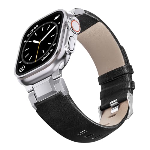 NotoCity Armband für Apple Watch Ultra 2/Ultra 49mm, Leder Armband für Apple Watch Series 10/9/8/7/6/5/4/SE/SE2 46mm 45mm 44mm Damen Herren, Ersatzbänder für iWatch Series 3/2/1 42mm(Schwarz) von NotoCity