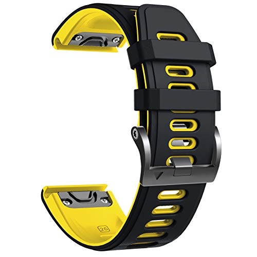 NotoCity Armband für Garmin Fenix 6x/6x Pro/5x/5x Plus/7x/7x Pro, Quickfit 26mm Uhrenarmband für Garmin Enduro 2, Fenix 3/3 HR, Instinct 2X, Epix Pro 51mm, Descent MK1/2/3, Quatix 7X (Schwarz-Gelb) von NotoCity