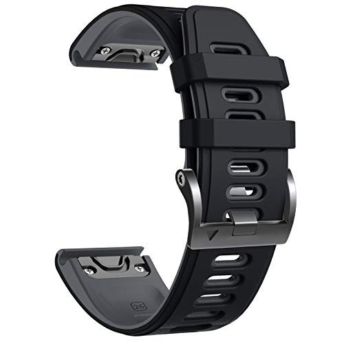 NotoCity Armband für Garmin Fenix 6x/6x Pro/5x/5x Plus/7x/7x Pro/8 51mm, Quickfit 26mm Uhrenarmband für Garmin Enduro 2, Fenix 3/3 HR, Instinct 2X, Epix Pro 51mm, Descent MK1/2,Quatix 7X(Schwarz-Grau) von NotoCity
