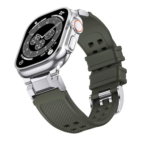 NotoCity für Apple Watch Ultra 2/Ultra Armband 49mm, Armband für Apple Watch Series 10/9/8/7/6/5/4/SE/SE2 46mm 45mm 44mm Damen Herren, Silikon Armband für iWatch Series 3/2/1 42mm(Armee grün) von NotoCity
