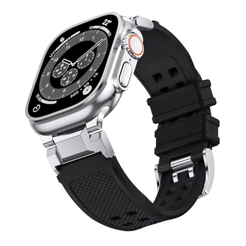 NotoCity für Apple Watch Ultra 2/Ultra Armband 49mm, für Series 10/9/8/7/6/5/4/SE/SE2 46mm 45mm 44mm, Silikon für iWatch Series 3/2/1 42mm (Schwarz) - Damen und Herren von NotoCity