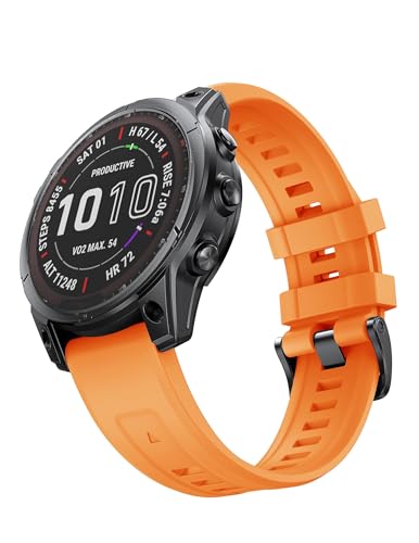 für Garmin Fenix 7X/Fenix 5X Plus/Fenix 6X Pro Armband, Quickfit 26mm für Garmin Fenix 5X/Fenix 6X/Fenix 7X Pro/Enduro 2/Fenix 3HR/Fenix 3 Armband, Silikon Uhrenarmband (Orange) von NotoCity