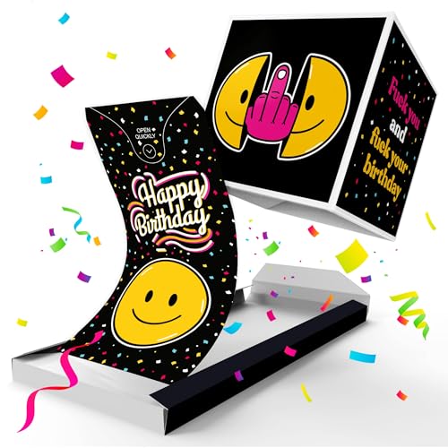 Notta&Belle FEEL LOVE EVERY MINUTE «BOOM!» Explodierende Geburtstagskarte mit Konfetti (Fck your Bday) Überraschung Grußkarte Explosion für Mann, Frau, Kollegen, Familie von Notta&Belle FEEL LOVE EVERY MINUTE
