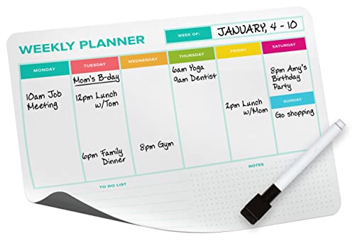 Planungstafeln, Magnetischer Wochenplaner kalender (Mehrfarbig 31 cm. x 25cm.), Spezialfelder - To Do Liste und Notizen + Trockenlöschmarker mit Magnetkappe, Abwischbar Magnettafel, Whiteboard von Notta&Belle FEEL LOVE EVERY MINUTE