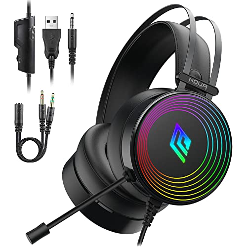Noua Crux Rainbow Over-Ear Gaming-Headset 50 mm mit flexiblem Mikrofon, Gaming-Headset mit 3,5 mm Klinke und Lautstärkeregler Headset für PS4, PS5, Xbox One, Switch, PC, Mac, Laptop, Tablet von Noua