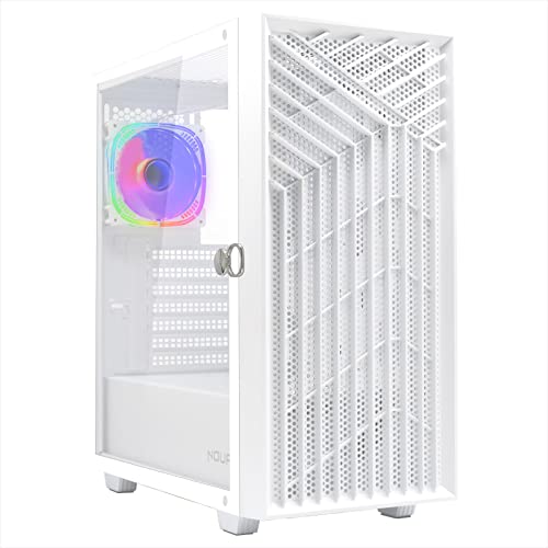 Noua Diamond C112 weißes ATX-Gehäuse für PC-Gaming, unterstützt E-ATX, 0,50 mm SPCC ARGB LED-Lüfter, adressierbare Mesh-Front und gehärtetes Glas Seitenwand von Noua