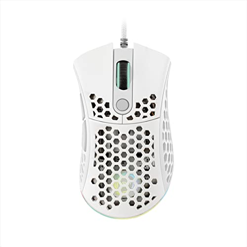 Noua Myst Gaming-Maus RGB mit USB-Kabel, optischer Pixart 3325 Sensor bis zu 10.000 DPI, 7 programmierbare Tasten, Software inklusive, leichte Gaming-Maus 68 g mit Bienenwabenstruktur, Weiß von Noua