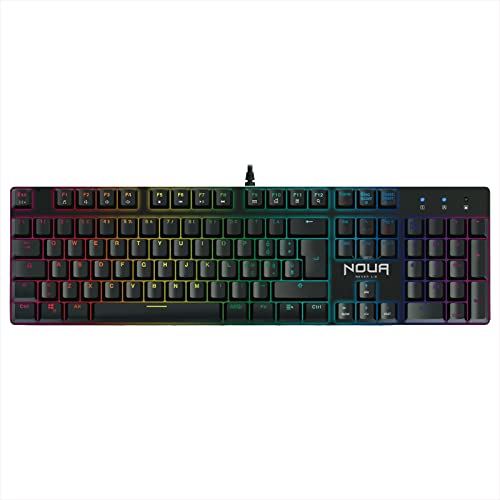 Noua Raid Gaming-Tastatur, QWERTY-Tastatur, mechanisch, USB, Multimedia-Gaming-Tastatur, 105 Tasten, optischer Switch, Grau Anti-Ghosting, RGB-Hintergrundbeleuchtung, Software-Unterstützung, Layout von Noua