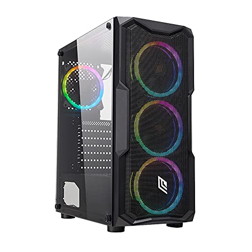 Noua Smash S1 Black Case ATX PC Gaming 0.45MM SPCC 3*USB3.0/2.0 Front Metal Mesh 4 Lüfter Dual Halo RGB Rainbow Addressable 5V ADD Seitenwand aus gehärtetem Glas (HxBxL: 450x370x195mm) von Noua