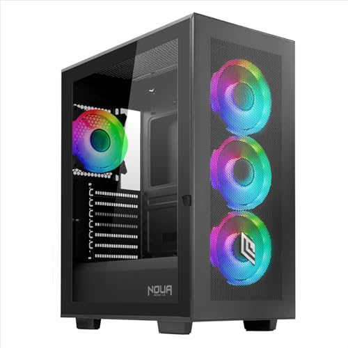 Noua Utopia F501 Schwarz Gehäuse PC Gaming ARGB Mid-Tower ATX 4 RGB LED Lüfter synchronisierbar 120 mm Frontblende Mesh und Seitenwand aus gehärtetem Glas, unterstützt 360 mm Flüssigkühlkörper Noua Utopia F501 Schwarz Gehäuse PC Gaming ARGB Mid-Tower ATX 4 RGB LED Lüfter synchronisierbar 120 mm Frontblende Mesh und Seitenwand aus gehärtetem Glas, unterstützt 360 mm Flüssigkühlkörper von Noua