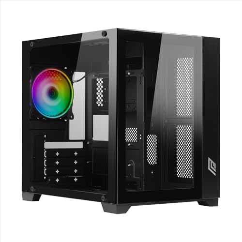 Noua Vision Z2 Mini Schwarz, Gehäuse Micro ATX PC Gaming Mini Tower 0,60 mm, ARGB LED Lüfter Adressierbar, Doppelkamera-Struktur, USB 3.0, gehärtetes Glas vorne und seitlich von Noua