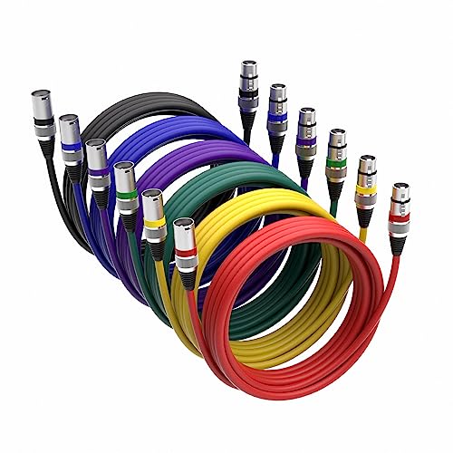 Nouiosa XLR Kabel, XLR zu XLR Mikrofonkabel 6 Stück, 3-polig, symmetrisches XLR Kabel, Stecker zu Buchse, mehrfarbiges Mikrofon Patchkabel, 6 Farben 3M von Nouiosa