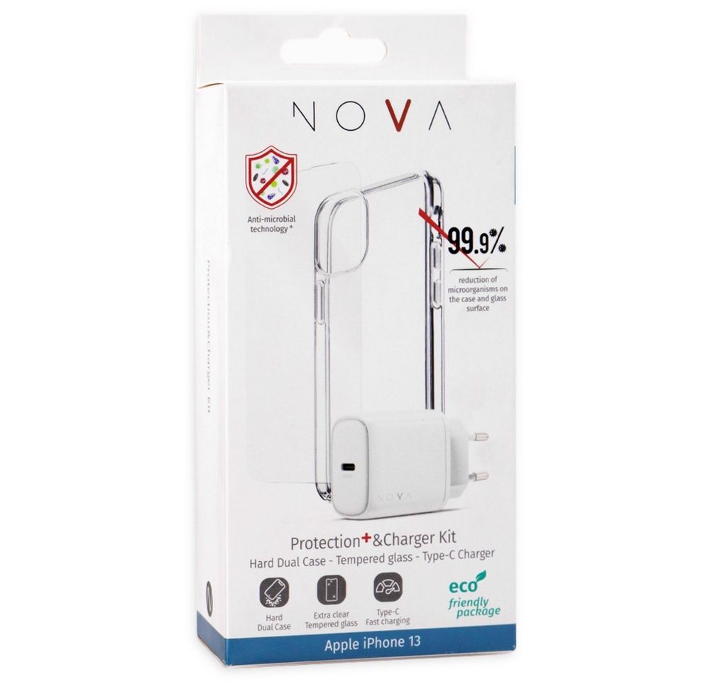 Nova Handyhülle Bundle für iPhone 13 - Schutzhülle & Ladeadapter - transparent von Nova
