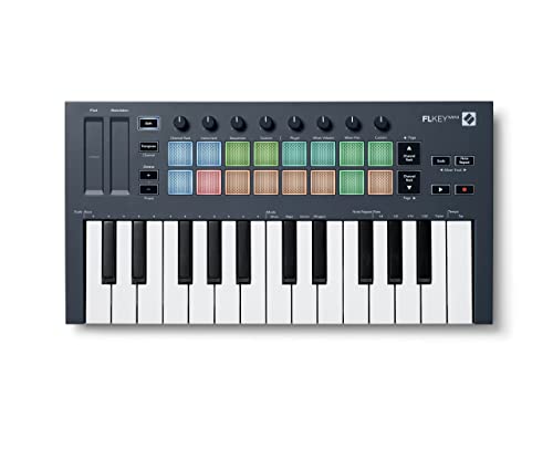 Novation FLkey Mini – Tragbares USB/MIDI-Controller-Keyboard mit 25 Tasten und Integration in FL Studio für die Musikproduktion von Novation