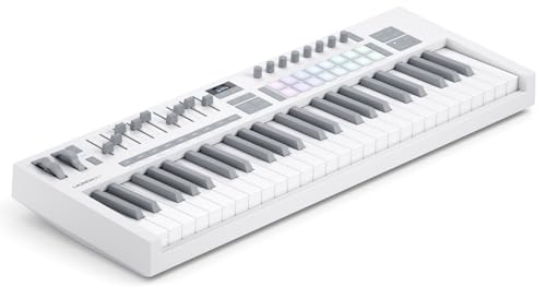 Novation Launchkey 49 Weiß (MK4) – USB-MIDI-Controller-Keyboard mit 49 halb gewichteten Tasten und DAW-Integration. Akkord-Skalenmodi, 8 Drum-Pads und Arpeggiator Inklusive Musiksoftware-Bundle von Novation