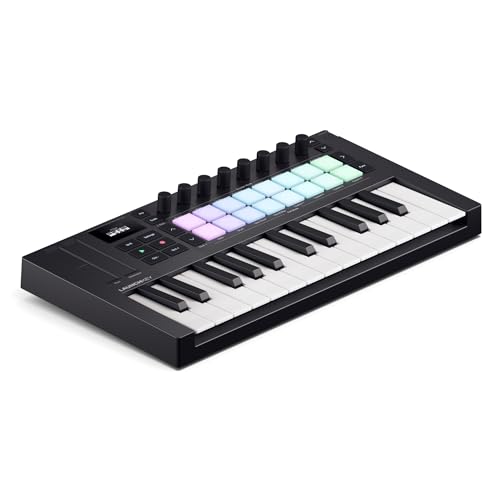 Novation Launchkey Mini 25 [MK4] – Tragbares USB/MIDI-Controller-Keyboard mit 25 Minitasten und DAW-Integration. Akkord- und Skalenmodi, Drum-Pads und Arpeggiator. Inkl. Music Creation Software-Bundle von Novation