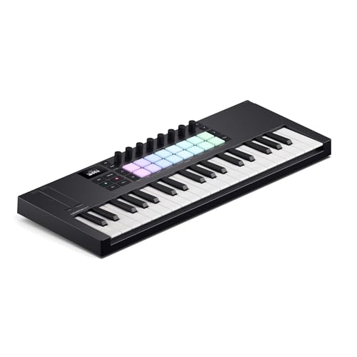 Novation Launchkey Mini 37 [MK4] – Portables USB/MIDI-Controller-Keyboard mit 37 Minitasten und DAW-Integration. Akkord- und Skalenmodi, Drum-Pads und Arpeggiator. Inkl. Music Creation Software-Bundle von Novation