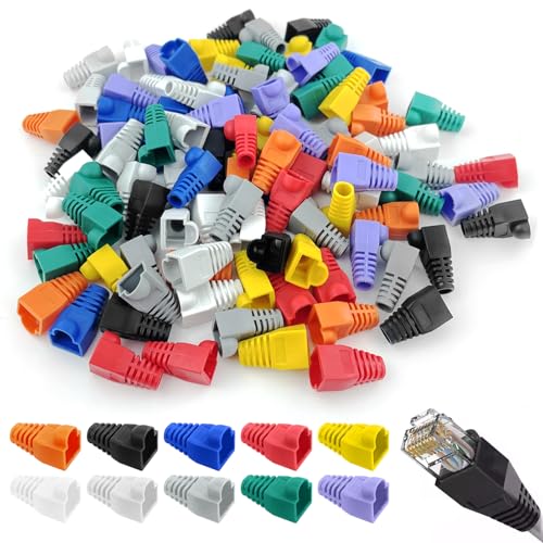 RJ 45 Kabelstecker-Schutzhüllen, 100 Stück, Ethernet-Kabel-Steckverbinder, Abdeckung aus weichem Kunststoff, RJ45, Netzwerkkabel, LAN, Zugentlastungsstiefel für CAT5, CAT5E, CAT6, CAT6E RJ 45 Kabelstecker-Schutzhüllen, 100 Stück, Ethernet-Kabel-Steckverbinder, Abdeckung aus weichem Kunststoff, RJ45, Netzwerkkabel, LAN, Zugentlastungsstiefel für CAT5, CAT5E, CAT6, CAT6E von Novstuf