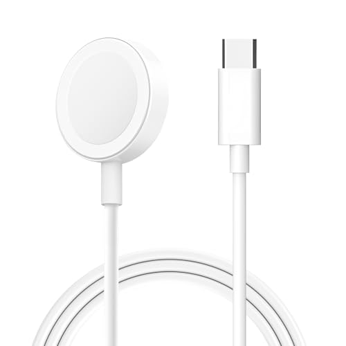 Uhren-Ladegerät für Apple, 1 m, USB-C Schnelles, kabelloses Magnetkabel, tragbares Kabel, Ladekabel, Dockingstation, kompatibel mit Apple Watch Serie 9, 8, 7, 6, 5, 4, 3, 2 SE, Weiß (rund TYPE-C) von Novstuf