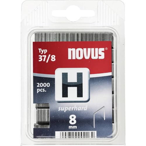 Novus Feindrahtklammern 8 mm "superhart", für Hammertacker, 2000 Tackerklammern vom Typ H37/8, Heftmittel aus Stahldraht von Novus