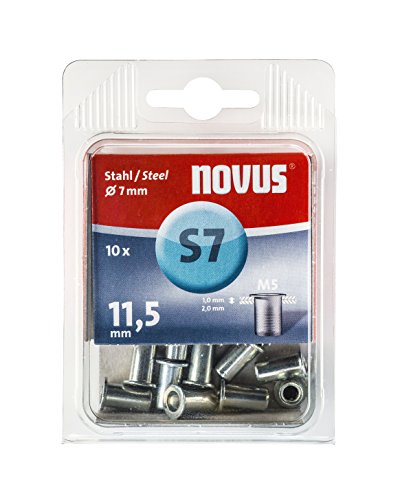 Novus Stahl-Blindnietmutter 11,5 mm, M5 Gewinde, 10 Nietmuttern, Ø 7 mm, 1.0-2.0 mm Klemmlänge, für Stahlbleche Novus Stahl-Blindnietmutter 11,5 mm, M5 Gewinde, 10 Nietmuttern, Ø 7 mm, 1.0-2.0 mm Klemmlänge, für Stahlbleche von Novus