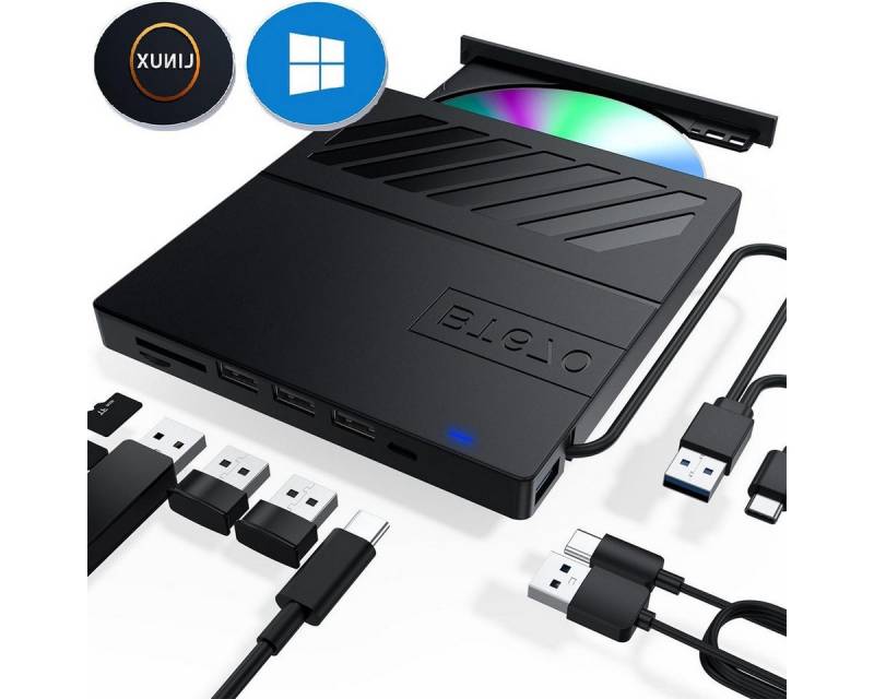 Novzep Externes DVD-Laufwerk mit USB 3.0 Hub & SD/TF Kartenleser DVD-Brenner von Novzep