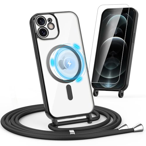 Noyabox HandyKette für iPhone 11 Hülle mit Band, 1* Schutzfolie Magnetische Handyhülle für iPhone 11 Necklace Schnur Schutzhülle mit Kordel zum Umhängen Case, Schwarz von Noyabox