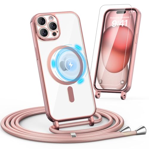 Noyabox HandyKette für iPhone 12 Pro Max Hülle mit Band, 1* Schutzfolie Magnetische Handyhülle für iPhone 12 Pro Max Necklace Schnur Schutzhülle mit Kordel zum Umhängen Case, Rosa von Noyabox