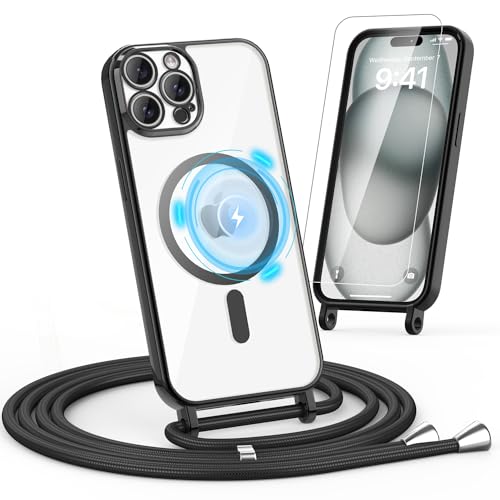 Noyabox HandyKette für iPhone 12 Pro Max Hülle mit Band, 1* Schutzfolie Magnetische Handyhülle für iPhone 12 Pro Max Necklace Schnur Schutzhülle mit Kordel zum Umhängen Case, Schwarz von Noyabox