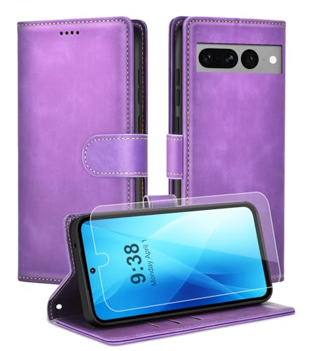 Noyabox Handyhülle für Google Pixel 7 Pro [Exklusive Textur] Klapphülle：1*Schutzfolie & 3*Kartenfach, Standfunktion Klappbar Stoßfeste Lederhülle Hülle Flip Case, Lila von Noyabox