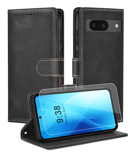 Noyabox Handyhülle für Google Pixel 8 [Exklusive Textur] Klapphülle：1*Schutzfolie & 3*Kartenfach, Standfunktion Klappbar Stoßfeste Lederhülle Hülle Flip Case, Schwarz von Noyabox