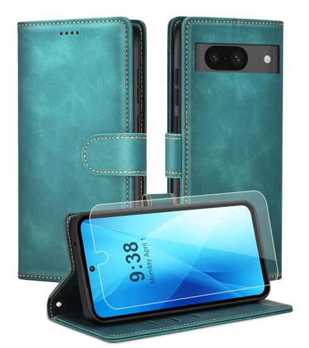 Noyabox Handyhülle für Google Pixel 8A [Exklusive Textur] Klapphülle：1*Schutzfolie & 3*Kartenfach, Standfunktion Klappbar Stoßfeste Lederhülle Hülle Flip Case, Grün von Noyabox