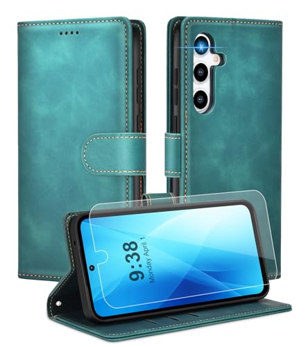 Noyabox Handyhülle für Samsung Galaxy A55 [Exklusive Textur] Klapphülle：1*Schutzfolie & 3*Kartenfach, Standfunktion Klappbar Stoßfeste Lederhülle Hülle Flip Case, Grün von Noyabox