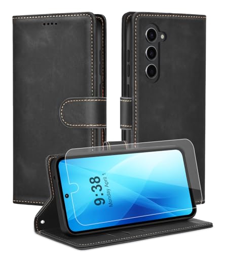 Noyabox Handyhülle für Samsung Galaxy S23 [Exklusive Textur] Klapphülle：1*Schutzfolie & 3*Kartenfach, Standfunktion Klappbar Stoßfeste Lederhülle Hülle Flip Case, Schwarz von Noyabox