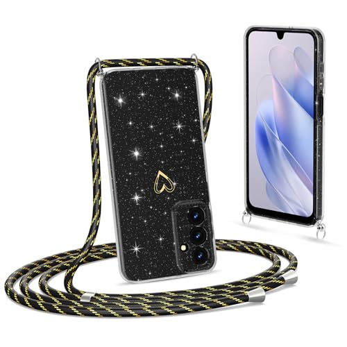 Noyabox Handykette für Samsung Galaxy A55 Hülle mit Band, Glitzer Handyhülle zum Umhängen Weich Elastische Silikon TPU Schutzhülle mit Schimmer Herz Muster Abnehmbare Kordel Stoßfest, Schwarz Noyabox Handykette für Samsung Galaxy A55 Hülle mit Band, Glitzer Handyhülle zum Umhängen Weich Elastische Silikon TPU Schutzhülle mit Schimmer Herz Muster Abnehmbare Kordel Stoßfest, Schwarz von Noyabox