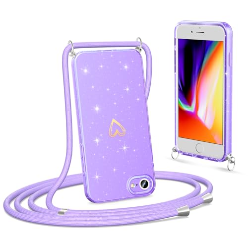 Noyabox Handykette für iPhone 7/8 Hülle mit Band, Glitzer Handyhülle zum Umhängen Weich Elastische Silikon TPU Schutzhülle mit Schimmer Herz Muster Abnehmbare Kordel Stoßfest, Lila Noyabox Handykette für iPhone 7/8 Hülle mit Band, Glitzer Handyhülle zum Umhängen Weich Elastische Silikon TPU Schutzhülle mit Schimmer Herz Muster Abnehmbare Kordel Stoßfest, Lila von Noyabox