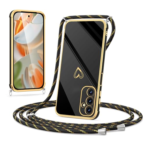 Noyabox Hülle mit Band für Samsung Galaxy A56, Silikon Handyhülle mit Handykette Galvanisiertes Herz Love Design Stoßfest mit Kameraschutz Elegant für Frauen und Mädchen, Schwarz Noyabox Hülle mit Band für Samsung Galaxy A56, Silikon Handyhülle mit Handykette Galvanisiertes Herz Love Design Stoßfest mit Kameraschutz Elegant für Frauen und Mädchen, Schwarz von Noyabox