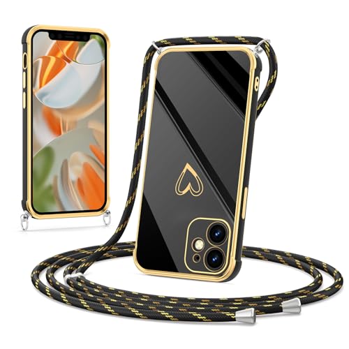 Noyabox Hülle mit Band für iPhone 12, Silikon Handyhülle mit Handykette Galvanisiertes Herz Love Design Stoßfest mit Kameraschutz Elegant für Frauen und Mädchen, Schwarz Noyabox Hülle mit Band für iPhone 12, Silikon Handyhülle mit Handykette Galvanisiertes Herz Love Design Stoßfest mit Kameraschutz Elegant für Frauen und Mädchen, Schwarz von Noyabox